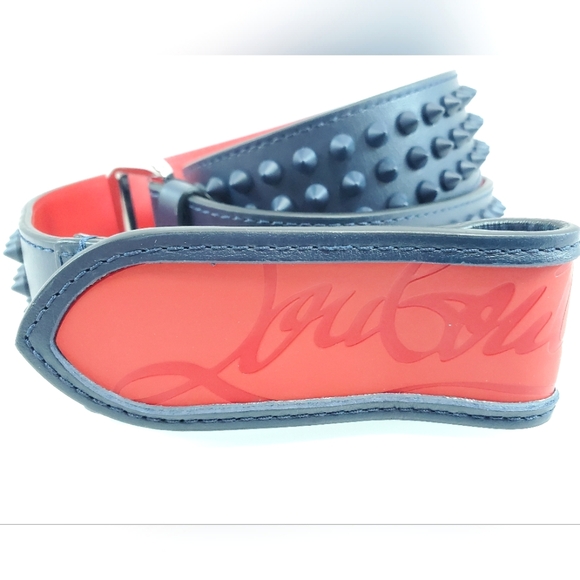 NWT$590 Louboutin Mens Loubi Sneaker Spiked Navy Blue and Red Belt Sz 95cm, 38" - Picture 6 of 10